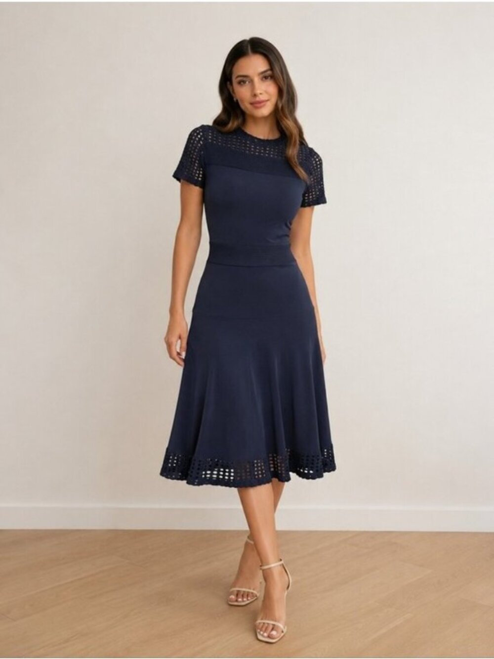 Michael Michael Kors Navy Midi Dress XS With Crochet Lace Details